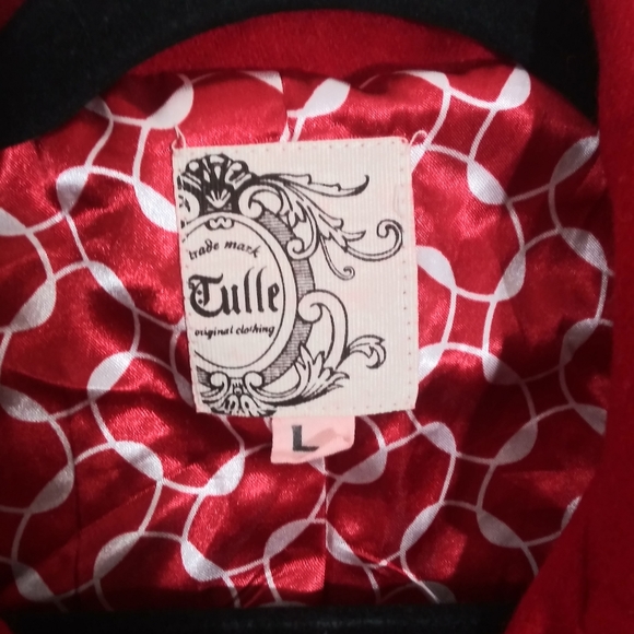 Tulle cherry red wool blend double breasted jacket - Picture 6 of 8